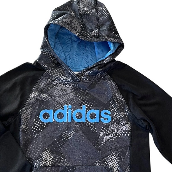 Adidas Boys CLIMAWARM Pullover Hoodie Sweatshirt Sz M 10/12 Black Blue Gray Camo - Picture 1 of 9